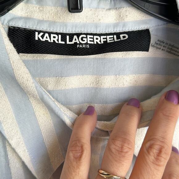 Karl Lagerfeld blue and‎ cream button down stripe blouse - Picture 2 of 5